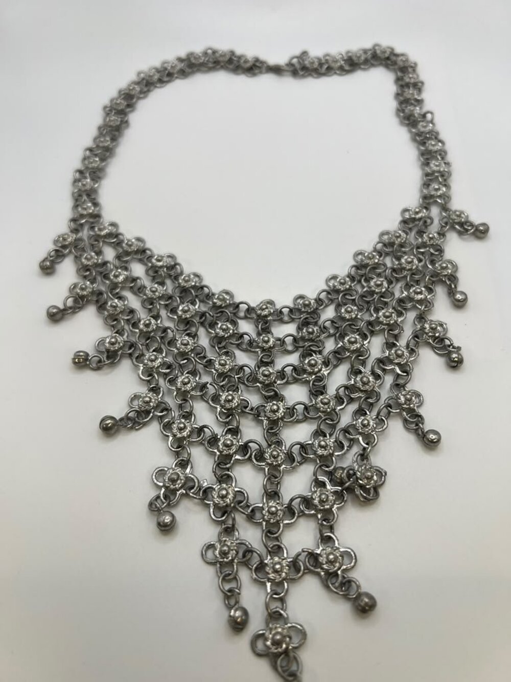 Egyptian-Inspired Silver-Tone Fringe Necklace